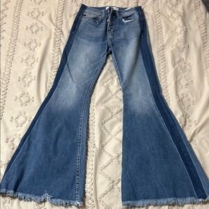 KanCan Wide Leg Flare Jeans in Denim Blue